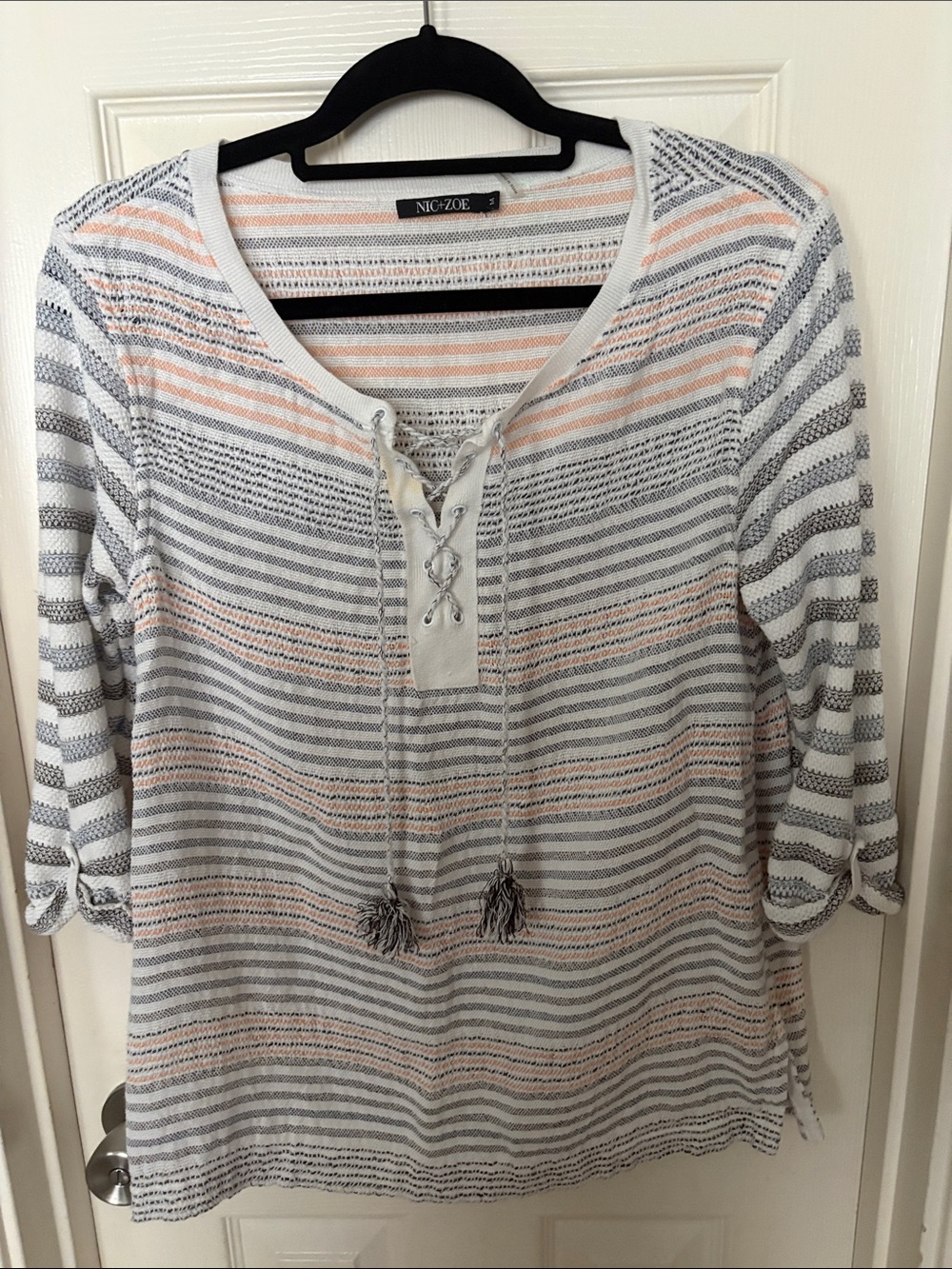 NIC + ZOE LINEN BLEND PEASANT BLOUSE -sz Med